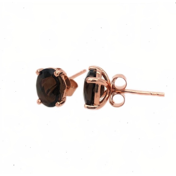 14k Levian Chocolate Quartz Solitaire Earrings - Picture 3 of 7
